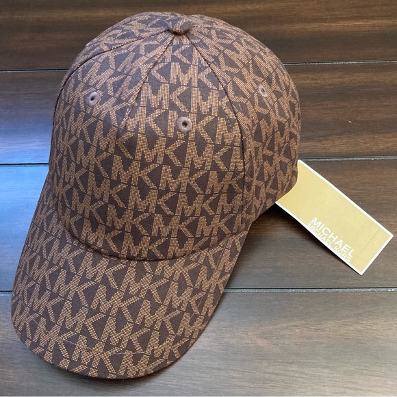 NEW Michael Kors MK Logo Print Baseball Cap Hat Brown NWT - Picture 1 of 8